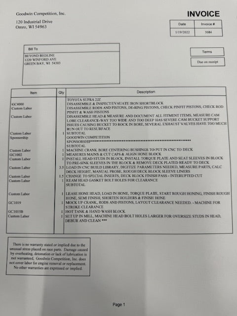 Bullet Billet 2jz wetblock 3.4L Stroker